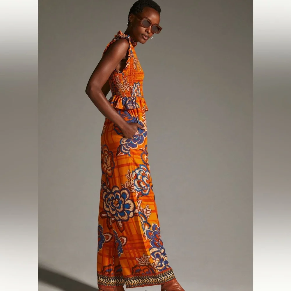 NWOT FARM RIO x ANTHROPOLOGIE Smocked Wide-Leg Jumpsuit - Picture 8 of 8